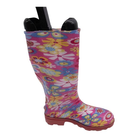 Ranger by Servus Pink Floral Splash Boho Retro Rain Boots Big Girl 4 - Picture 3 of 12
